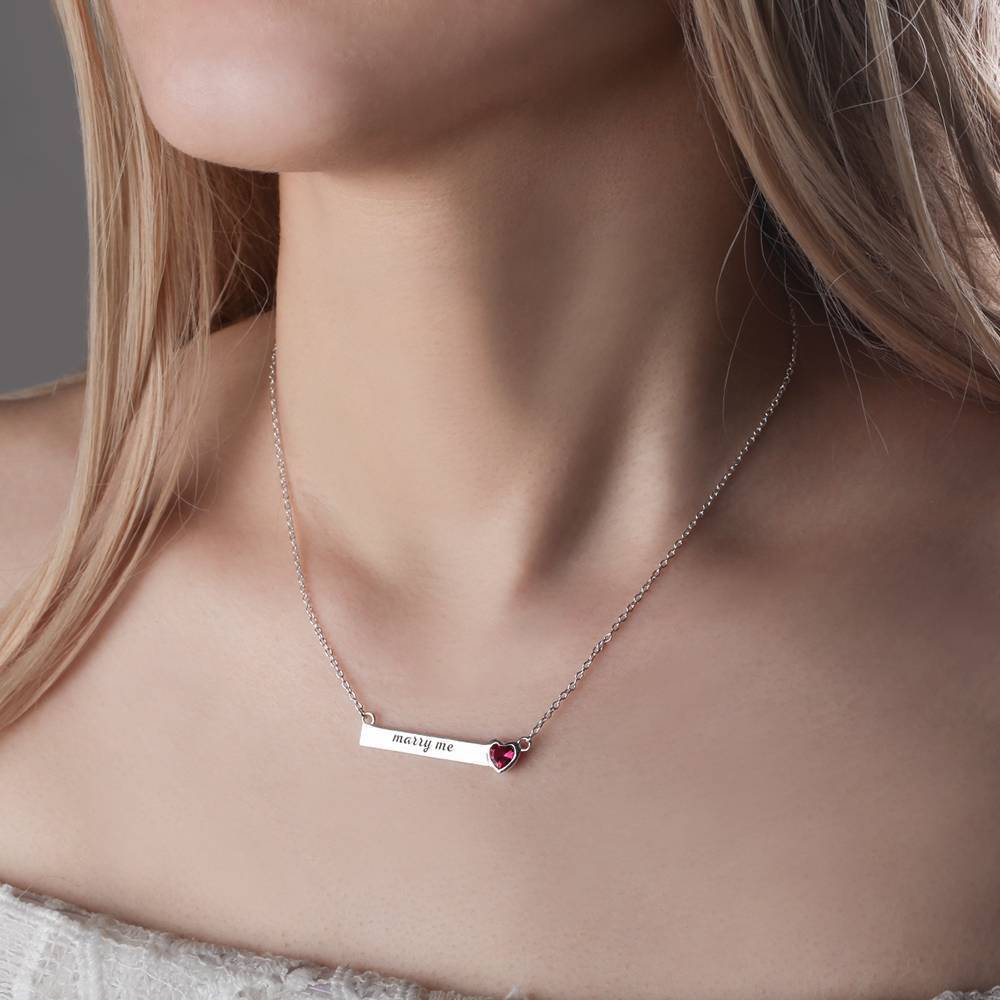 Rose Heart Bar Necklace with Engraving Silver