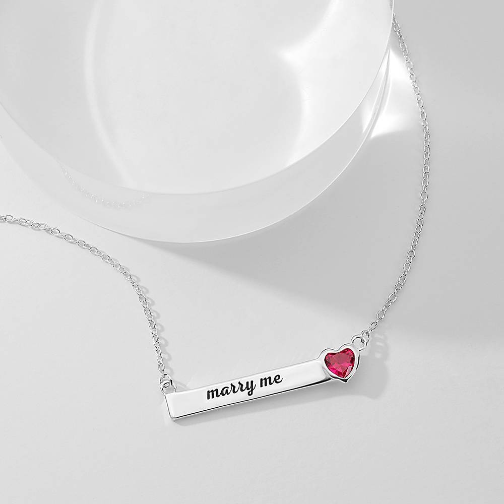 Rose Heart Bar Necklace with Engraving Silver