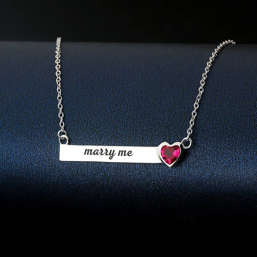 Rose Heart Bar Necklace with Engraving Silver
