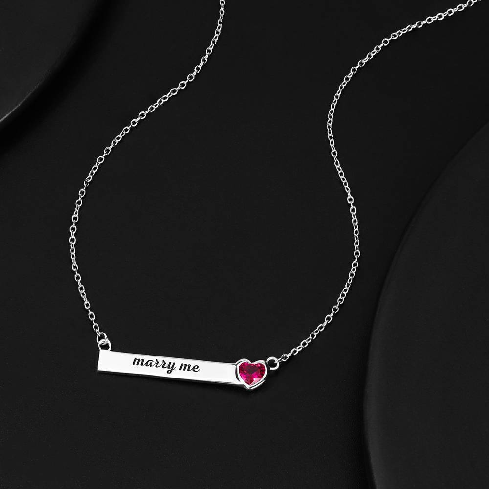 Rose Heart Bar Necklace with Engraving Silver
