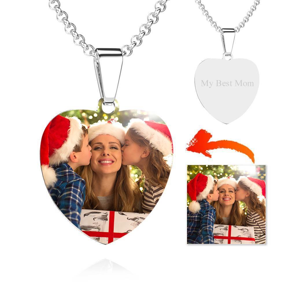Stainless Steel Photo Heart Tag Necklace Engraved Pendant Valentine's Day Gift for Her