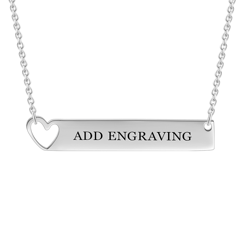 Engravable Heart Bar Necklace Silver