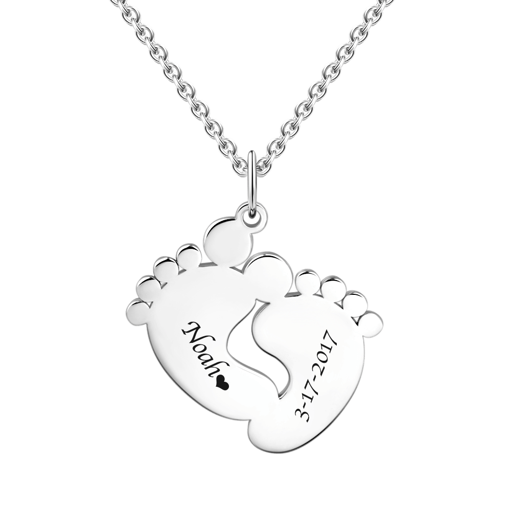 Personalized Baby Feet Necklace Silver