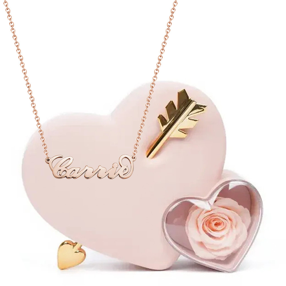 Valentine's Gifts Custom Name Necklace with Love Rose Eternal Gift Box