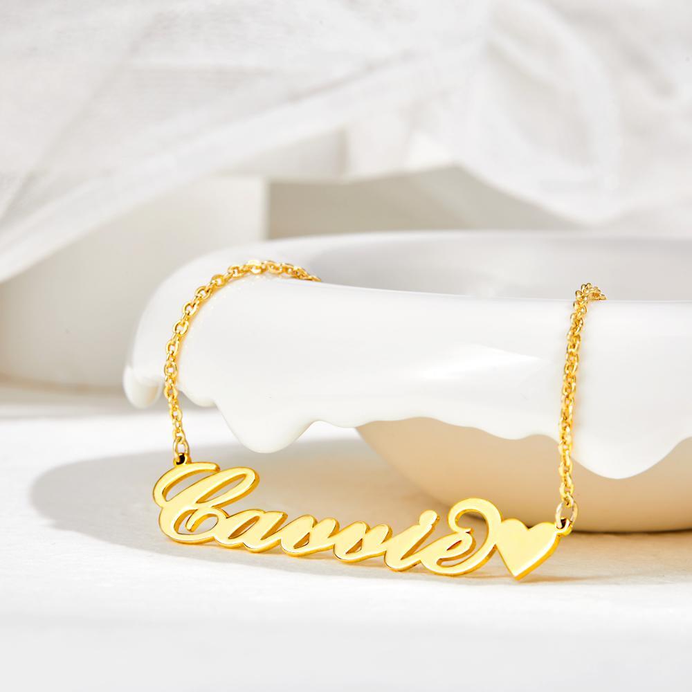 Carrie Style Custom Name Necklace with Little Heart Wedding Gift 14K Gold
