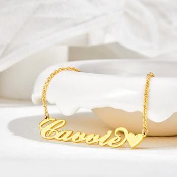 Carrie Style Custom Name Necklace with Little Heart Wedding Gift 14K Gold