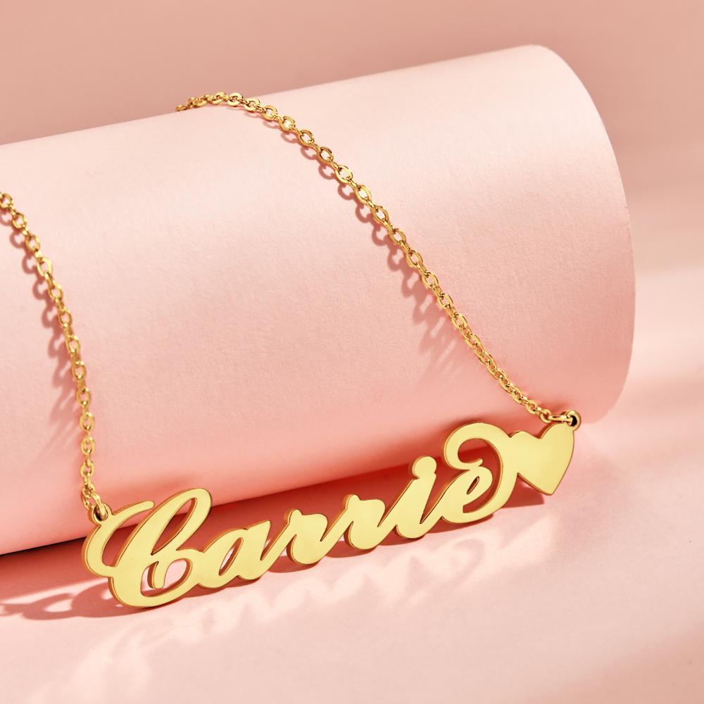 Mother's Day Gift Carrie Style Custom Name Necklace with Little Heart Unique Gift 14K Gold