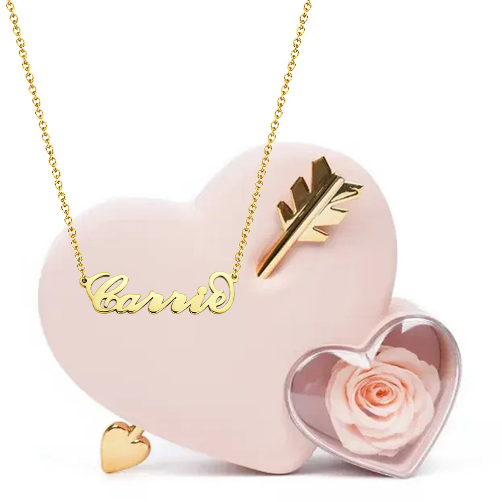 Valentine's Gifts Custom Name Necklace with Love Rose Eternal Gift Box