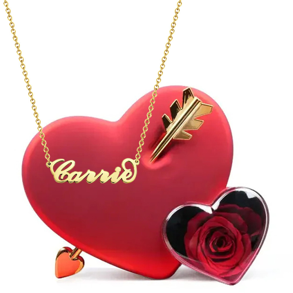 Valentine's Gifts Custom Name Necklace with Love Rose Eternal Gift Box