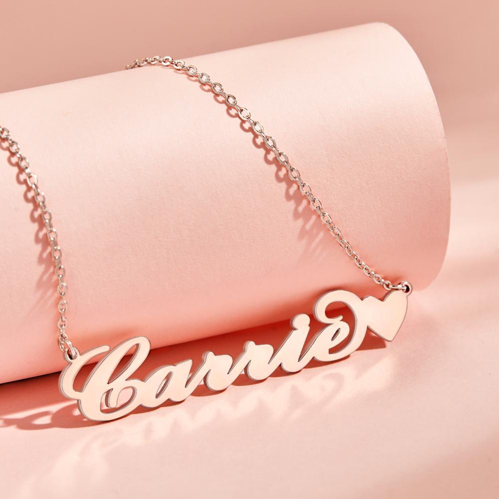 Carrie Style Custom Name Necklace with Little Heart Unique Gift 14K Gold