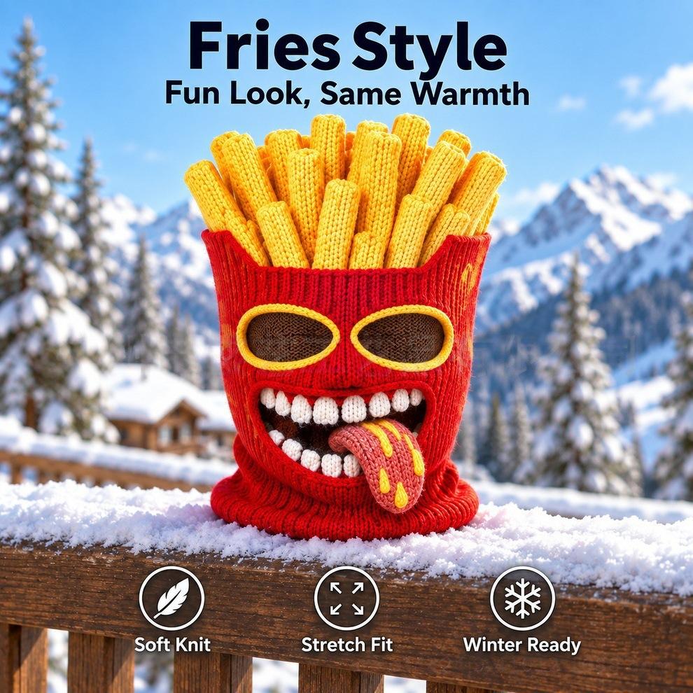 Funny Fast Food Knit Ski Mask Novelty Burger Fries Popcorn Chicken Balaclava Thermal Windproof French Fries Burger Balaclava For Winter Sports