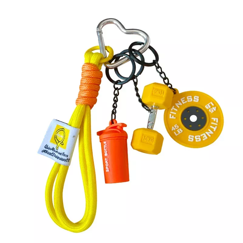Creative Fitness Keychain Set With Dumbbell Weight Plate And Shaker Bottle Charms Sports Theme Paracord Wristlet Keychain For Gym Lovers