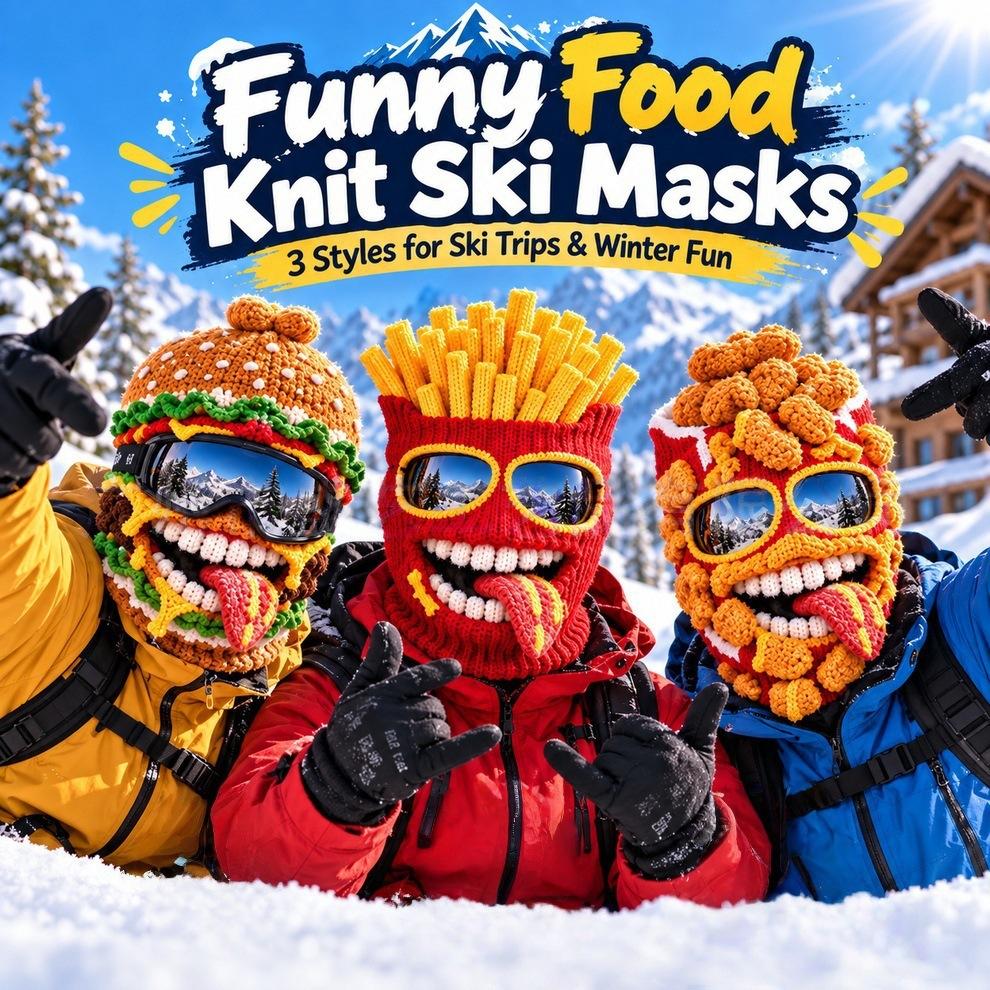 Funny Fast Food Knit Ski Mask Novelty Burger Fries Popcorn Chicken Balaclava Thermal Windproof French Fries Burger Balaclava For Winter Sports