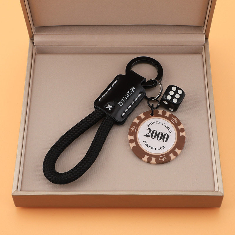 Poker Chip Keychain Leather Lanyard Dice Pendant Monte Carlo Token Key Ring Gift for Him