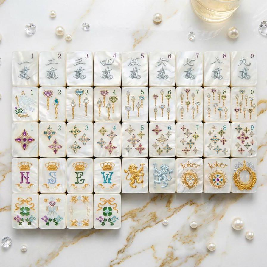 2026Luxury American Mahjong Set 160 Pearl Acrylic Tiles Royal Crown Jewel Gemstone Theme