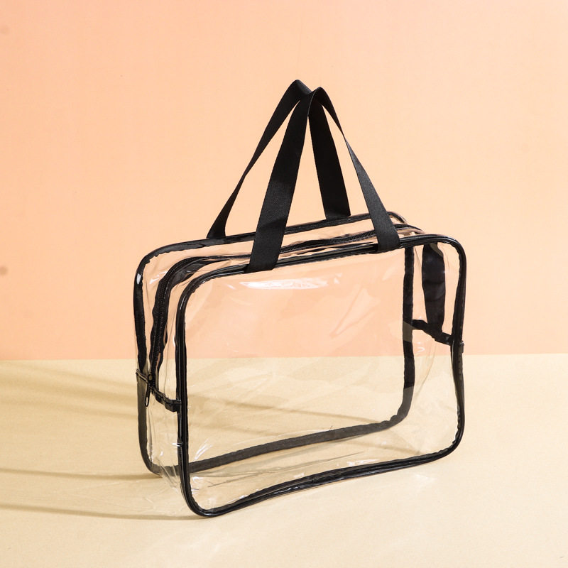 Clear Waterproof PVC Travel Toiletry Bag Beach Storage Tote - Black