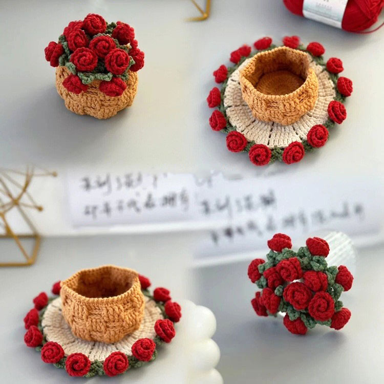 Mother's Day Gifts Handmade Crochet Rose Bouquet Coaster Set Transformable Floral Coaster & Home Decor Unique Eco-Friendly Gift