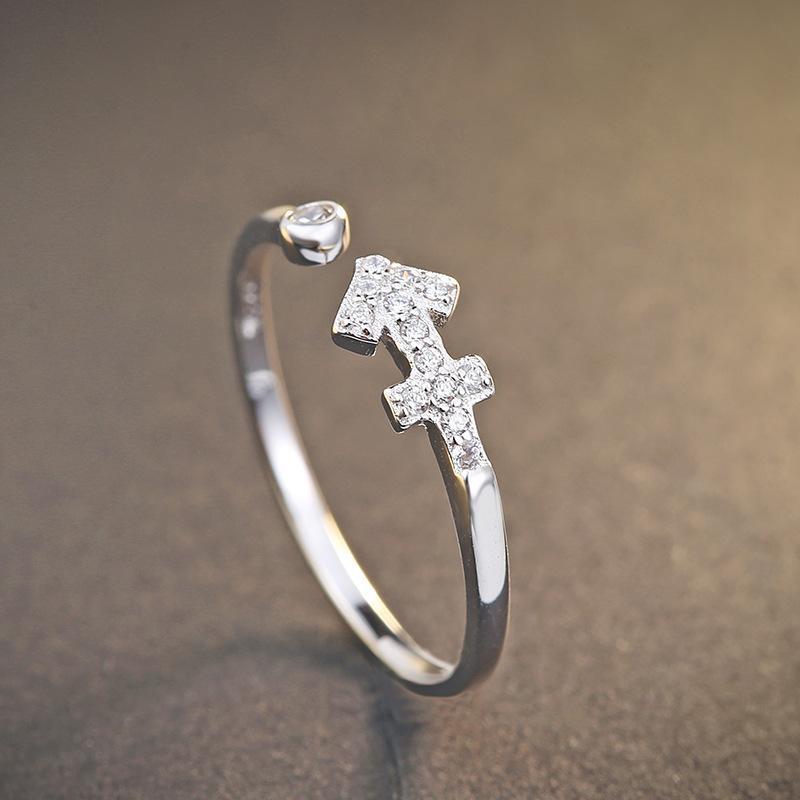 925 Sterling Silver 12 Zodiac Constellation Zircon Adjustable Open Ring for Women - Horoscope Statement Jewelry