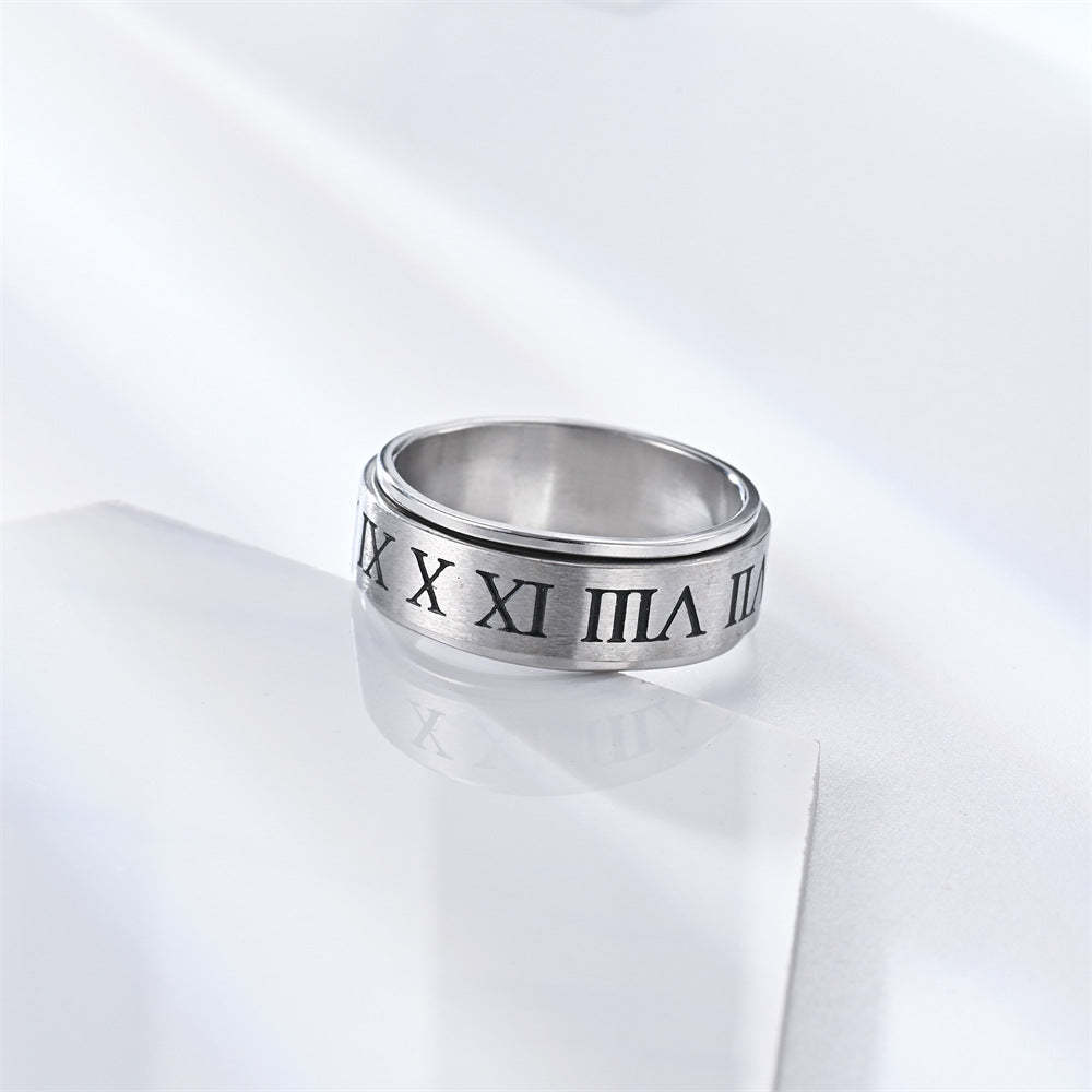 Fidget Anti-anxiety Ring Roman Numerals Open Adjustable Spinner Ring Jewelry Gifts for Him - NameNecklace