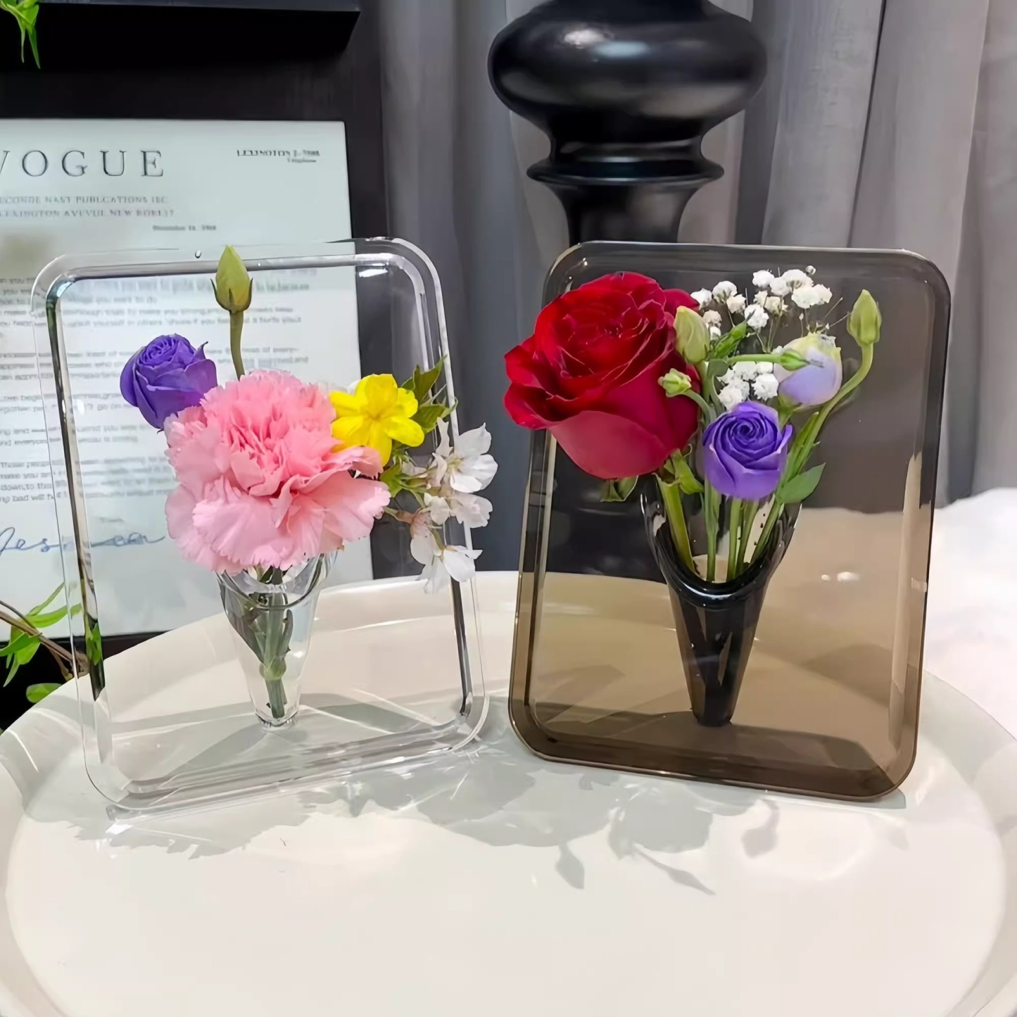 Transparent Acrylic Vase for Tabletop – Modern Home & Office Decoration