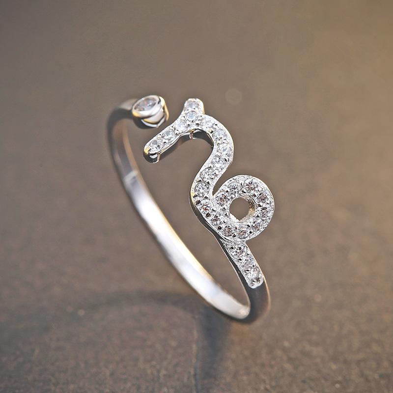 925 Sterling Silver 12 Zodiac Constellation Zircon Adjustable Open Ring for Women - Horoscope Statement Jewelry