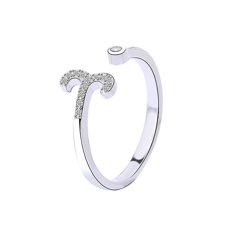 925 Sterling Silver 12 Zodiac Constellation Zircon Adjustable Open Ring for Women - Horoscope Statement Jewelry