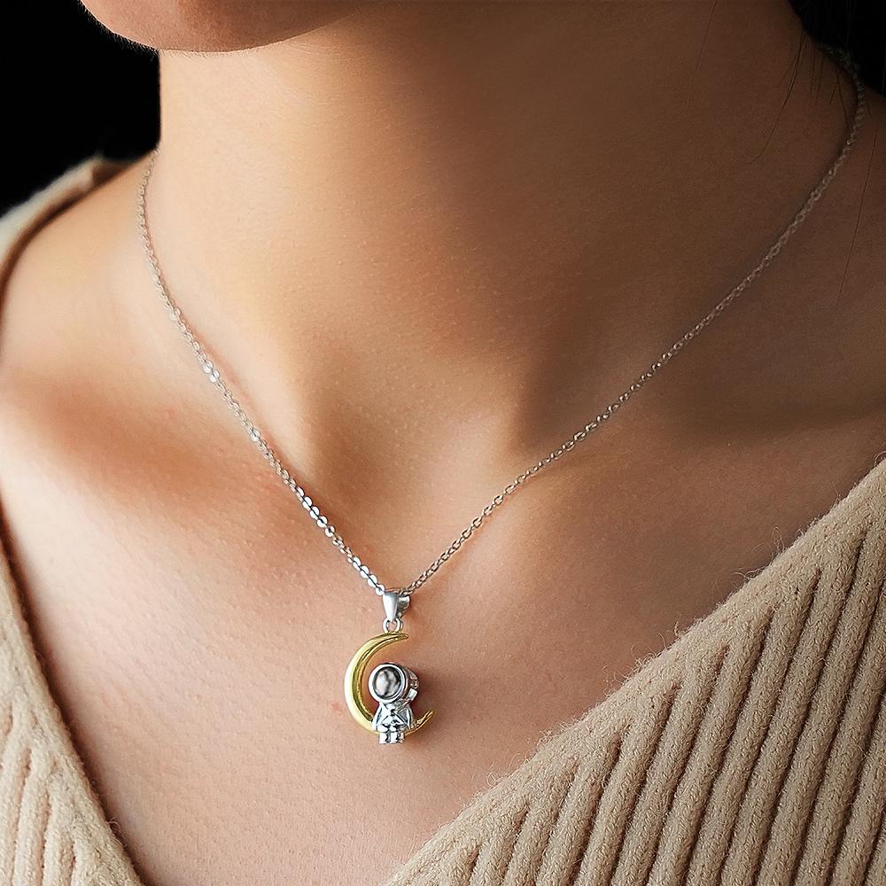 Custom Projection Necklace Astronaut Space Moon Star Couple Gifts - NameNecklace