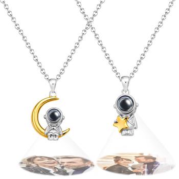 Custom Projection Necklace Astronaut Space Moon Star Couple Gifts - NameNecklace