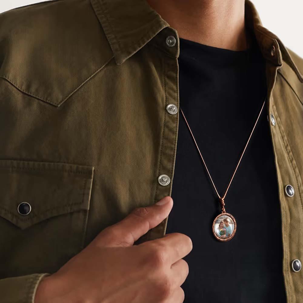 Custom Photo Necklace Valentine's Gifts for Her Wood Pendant Engraved Name Personalized Round Pendant - NameNecklace