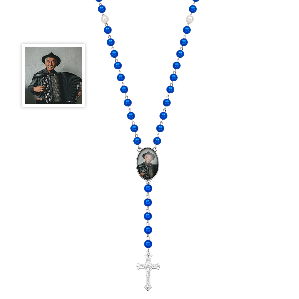 Custom Rosary Beads Cross Multi-Color Necklace Sentimental Memorial Gift Baptism Gift, First Communion Gift, Confirmation, Baby or Little Girl Keepsake Prayer Personalized Necklace with Photo Memorable Gift for Women