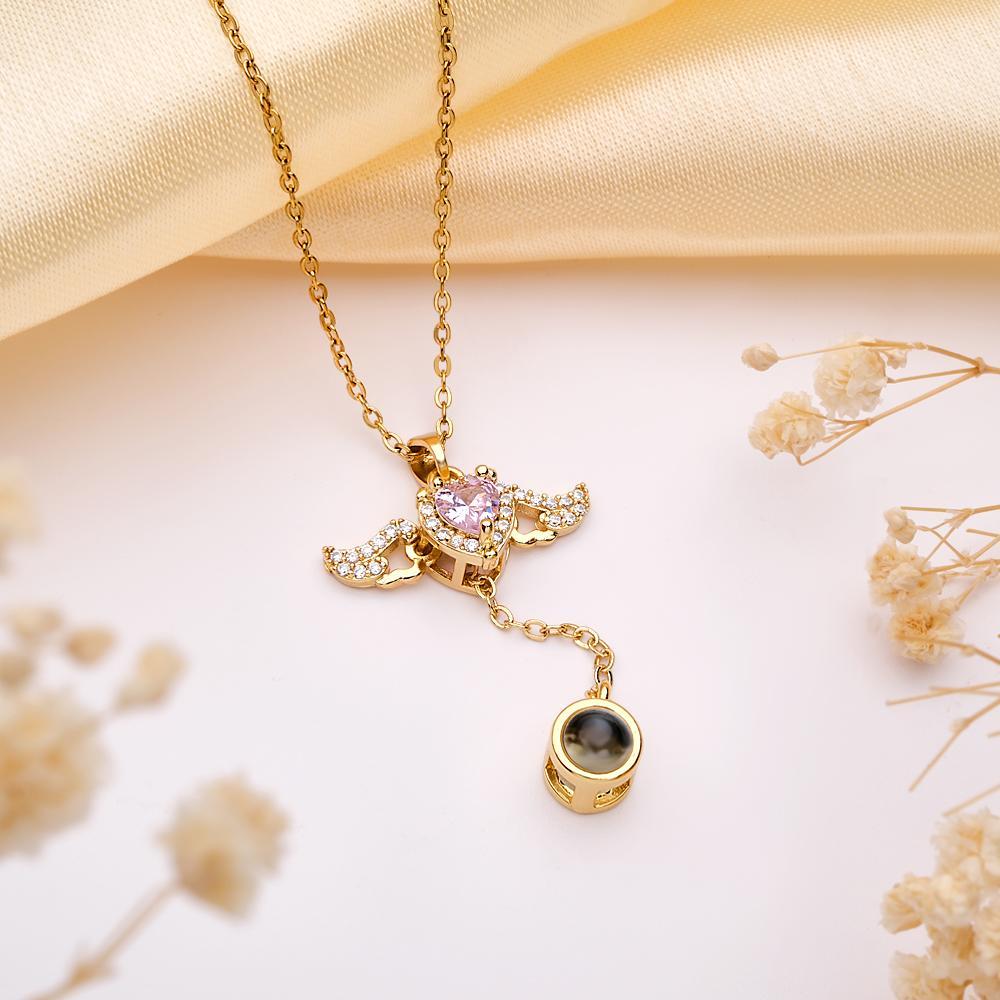 Custom Projection Necklace Cupid Heart Angel Wings Tassel Necklace Clavicle Chain - NameNecklace