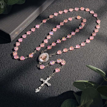 Custom Rosary Beads Cross Necklace Personalized Cross Heart Necklace with Photo - Myphotowallet