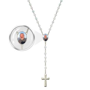 Custom Rosary Beads Cross Necklace Personalized White Acrylic Luminous Beads Necklace with Photo - Myphotowallet