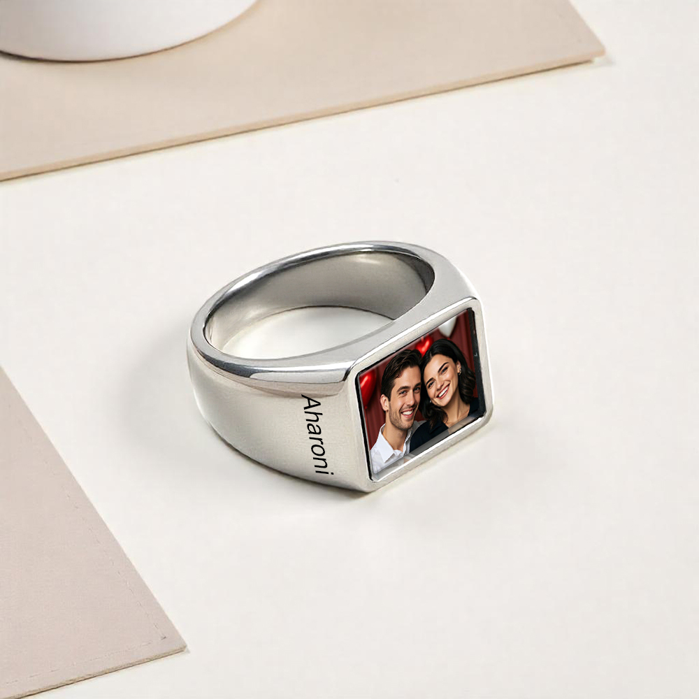 Personalized Picture Signet Rings with Names for Women Men
