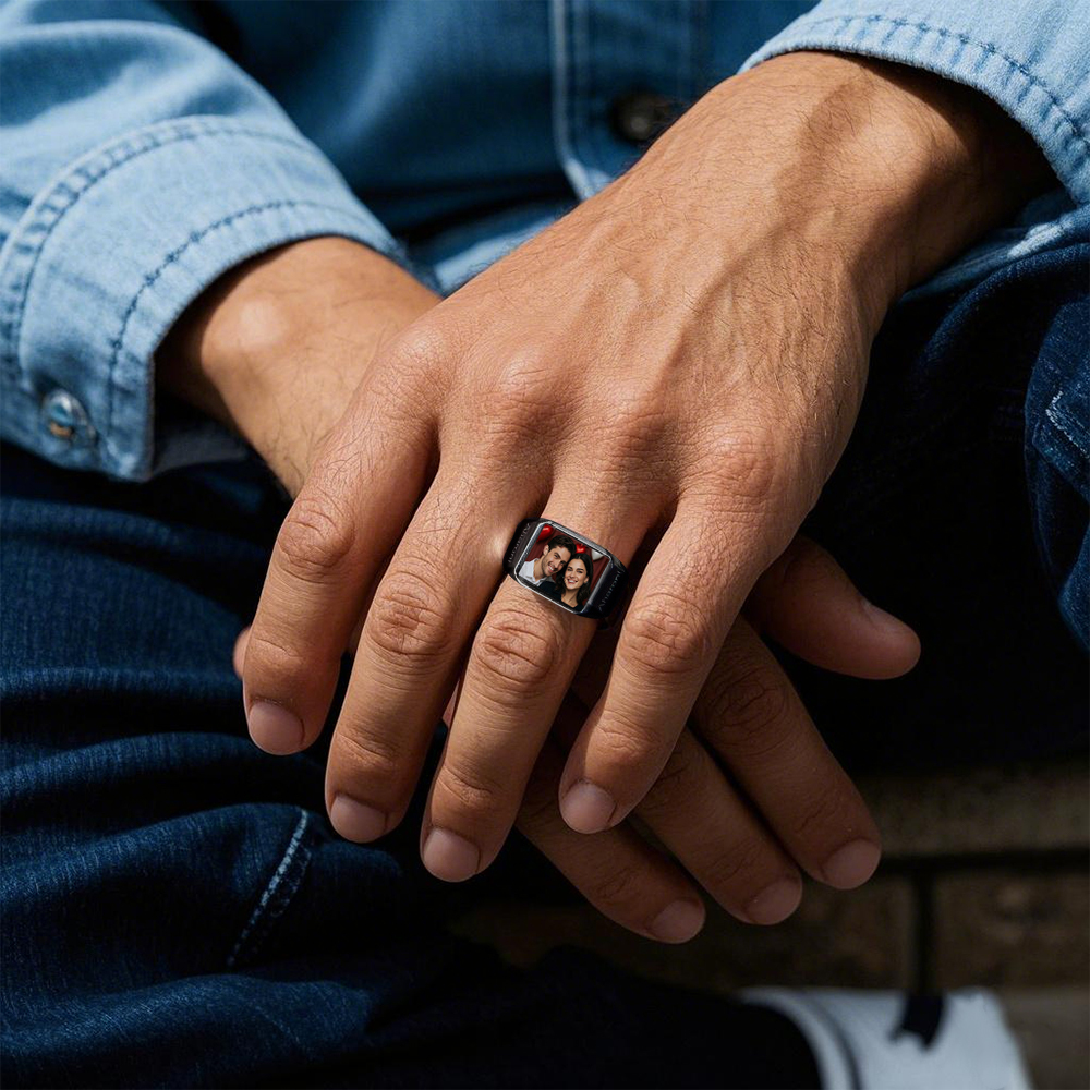 Personalized Picture Signet Rings with Names for Women Men