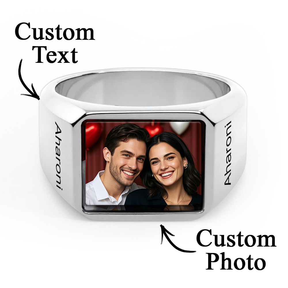 Personalized Picture Signet Rings with Names for Women Men