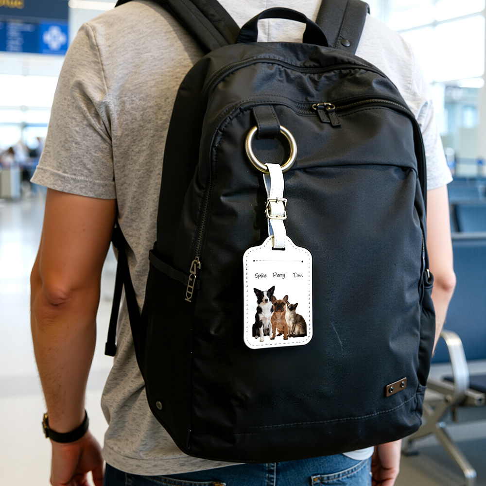 Custom Engraved Leather Pet Photo Luggage Tag Personalized Travel ID for Dogs & Cats  Unique Pet Lover Gift