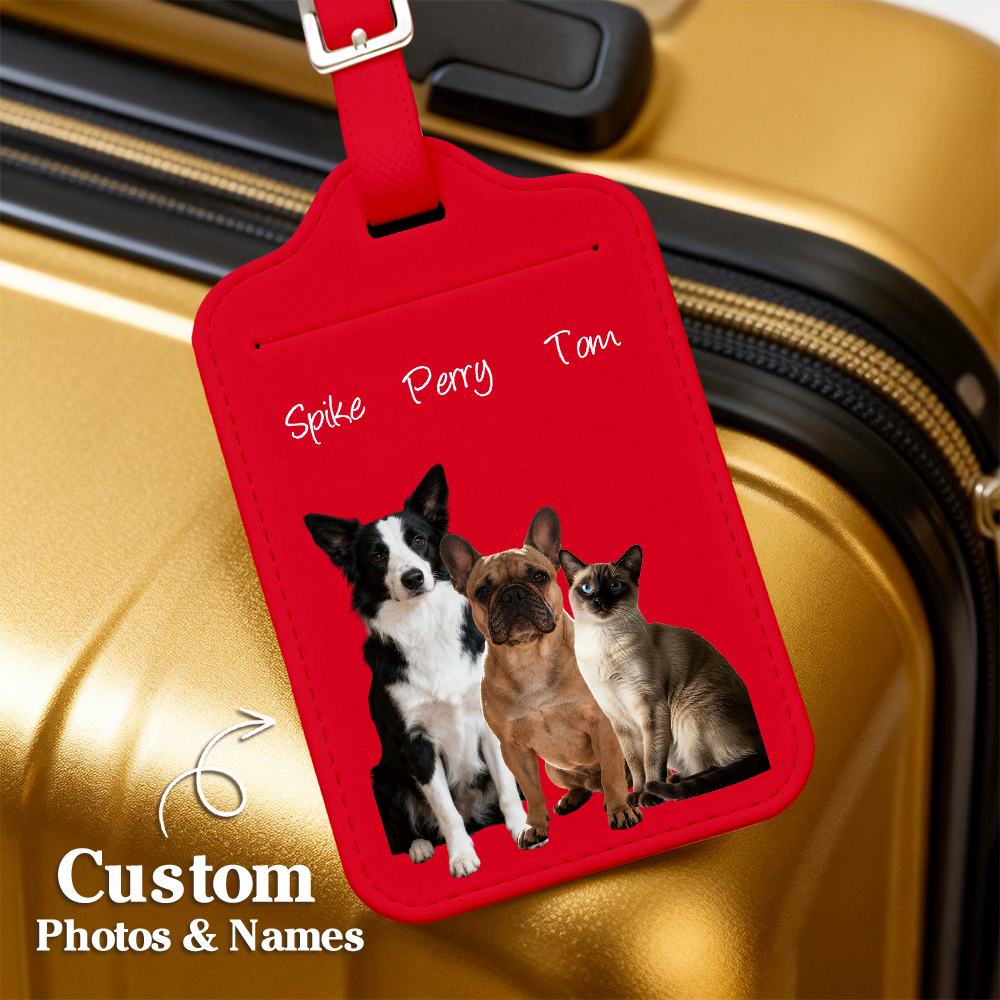 Custom Engraved Leather Pet Photo Luggage Tag Personalized Travel ID for Dogs & Cats  Unique Pet Lover Gift