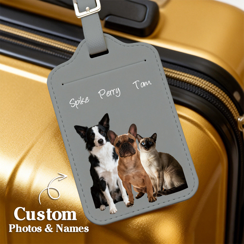 Custom Engraved Leather Pet Photo Luggage Tag Personalized Travel ID for Dogs & Cats  Unique Pet Lover Gift