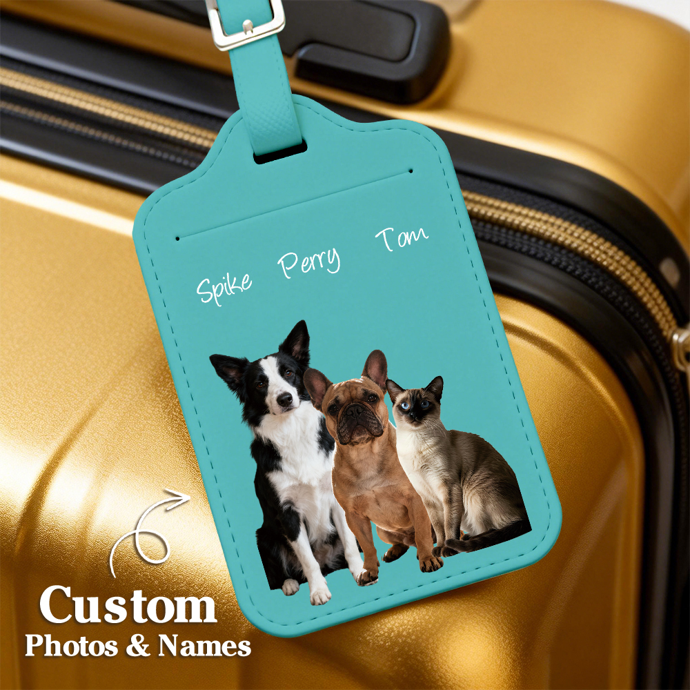Custom Engraved Leather Pet Photo Luggage Tag Personalized Travel ID for Dogs & Cats  Unique Pet Lover Gift