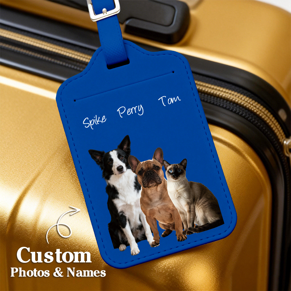 Custom Engraved Leather Pet Photo Luggage Tag Personalized Travel ID for Dogs & Cats  Unique Pet Lover Gift