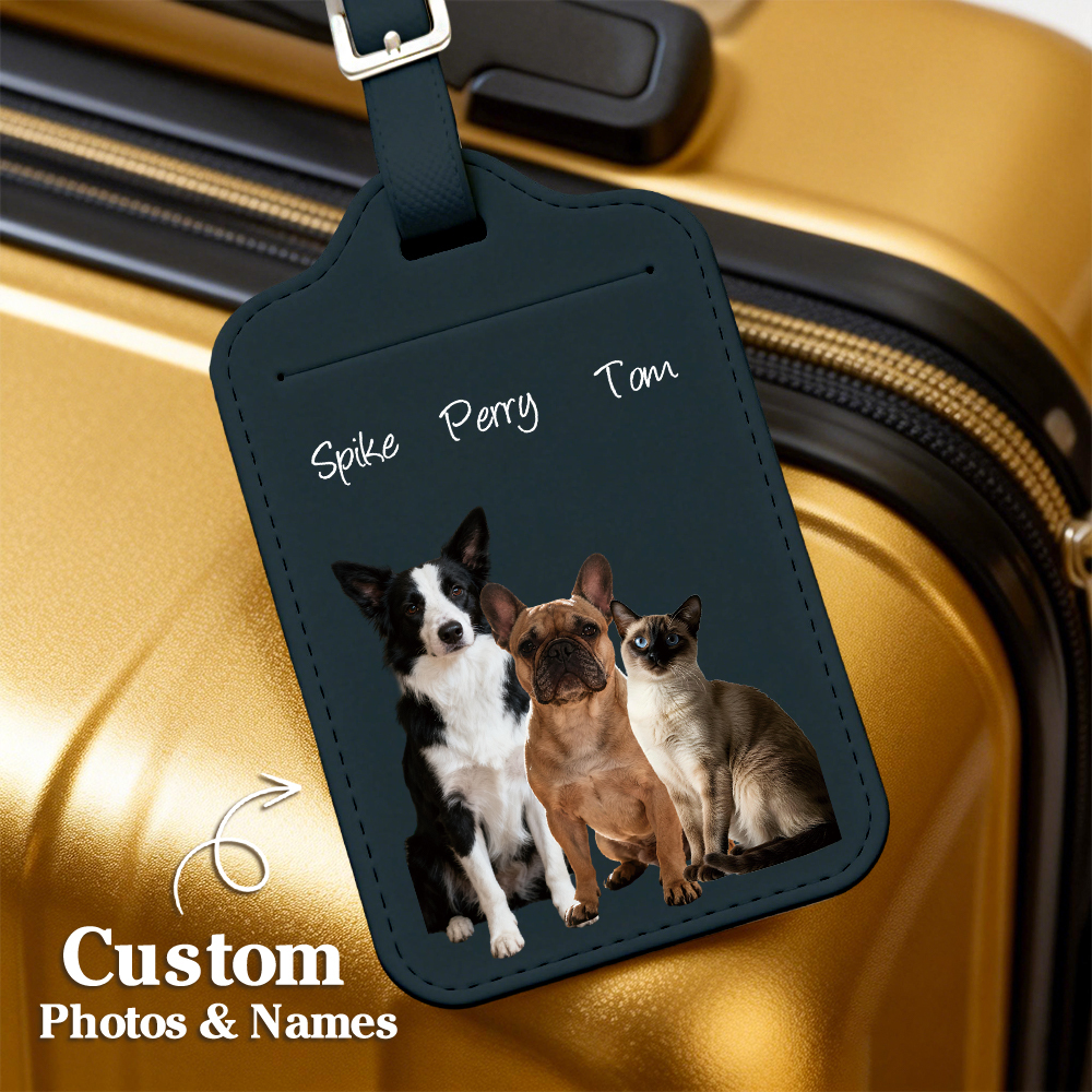 Custom Engraved Leather Pet Photo Luggage Tag Personalized Travel ID for Dogs & Cats  Unique Pet Lover Gift