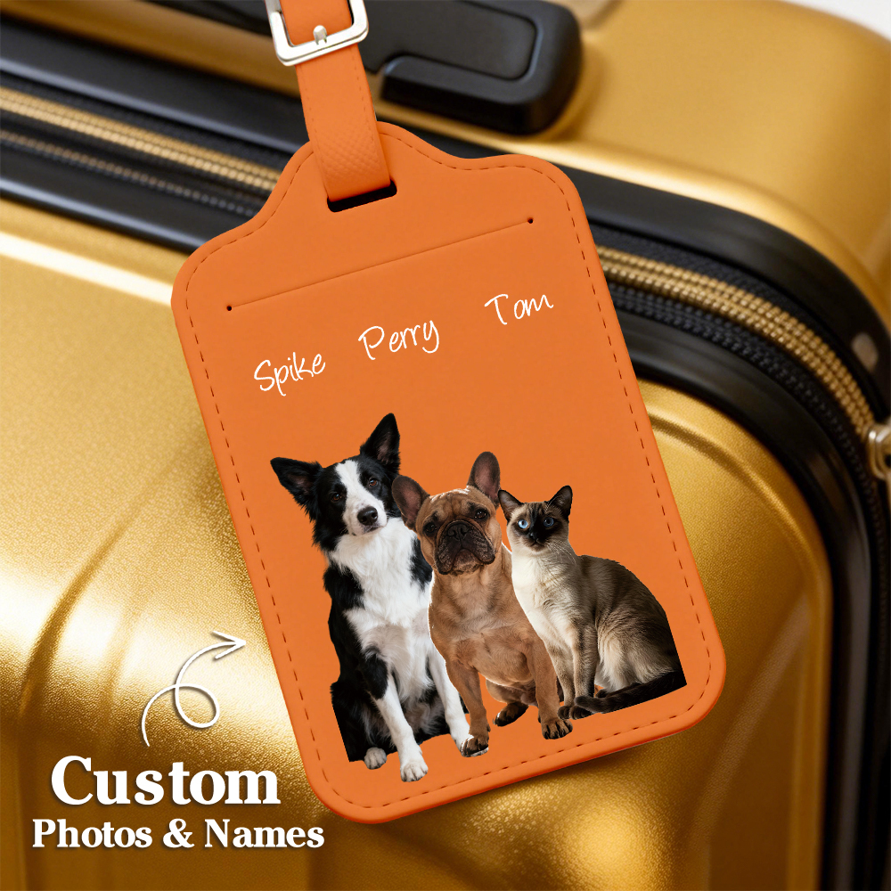 Custom Engraved Leather Pet Photo Luggage Tag Personalized Travel ID for Dogs & Cats  Unique Pet Lover Gift