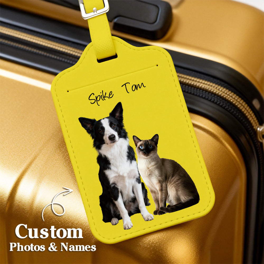 Custom Engraved Leather Pet Photo Luggage Tag Personalized Travel ID for Dogs & Cats  Unique Pet Lover Gift
