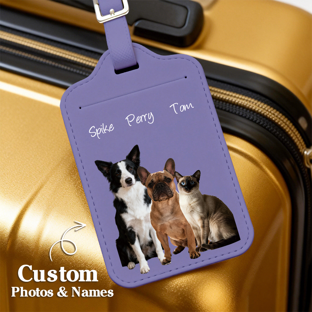 Custom Engraved Leather Pet Photo Luggage Tag Personalized Travel ID for Dogs & Cats  Unique Pet Lover Gift