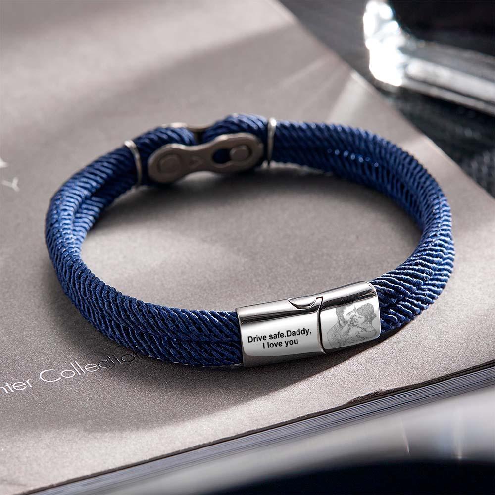 Custom Text and Photo Bracelet Personalized Stylish Hand Strap Bracelet For Men - NameNecklace