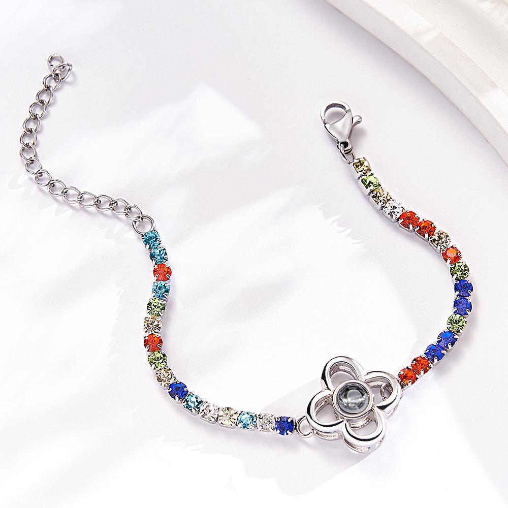 Custom Photo Projection Bracelet Fashionable All Diamonds Four Leaf Clover Charm Bracelet Gifts For Her - NameNecklace