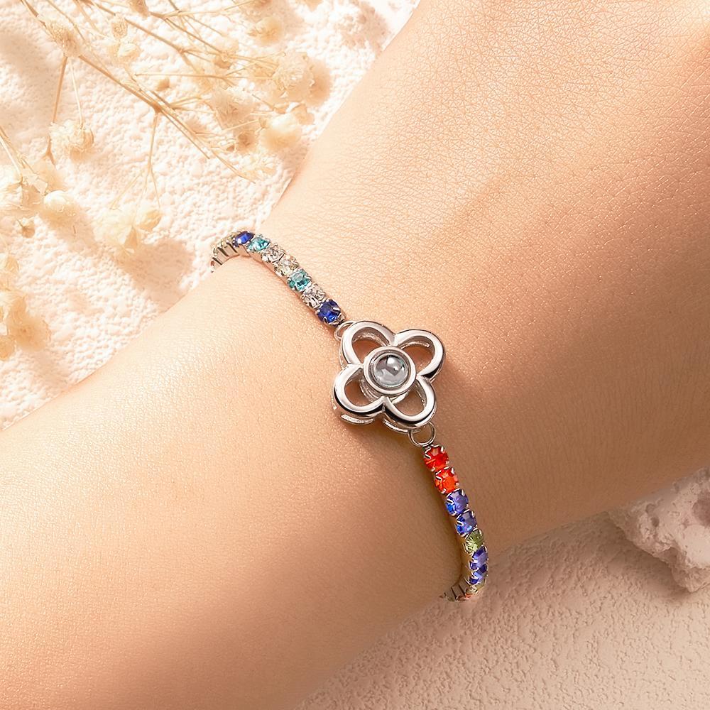 Custom Photo Projection Bracelet Fashionable All Diamonds Four Leaf Clover Charm Bracelet Gifts For Her - NameNecklace