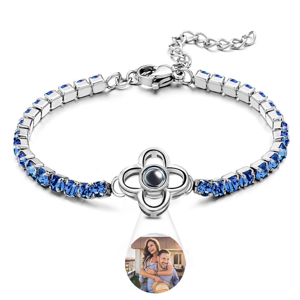 Custom Photo Projection Bracelet Fashionable All Diamonds Four Leaf Clover Charm Bracelet Gifts For Her - NameNecklace