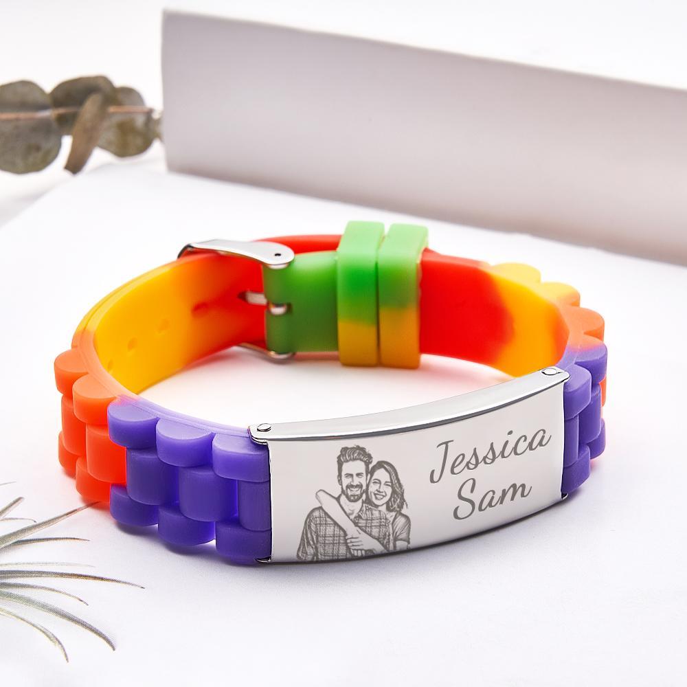 Personalized Photo Silicone Bracelet With Text Unique Colorful Men's Bracelet Father's Day Gift - NameNecklace